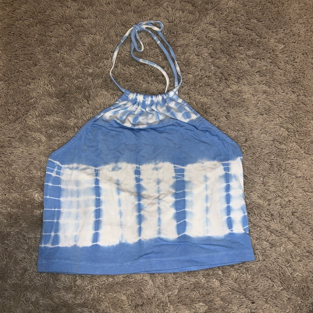 Blue and white tie dye sleeveless top
